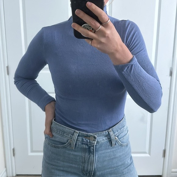 Sky Blue Mock Neck Top - Picture 2 of 5